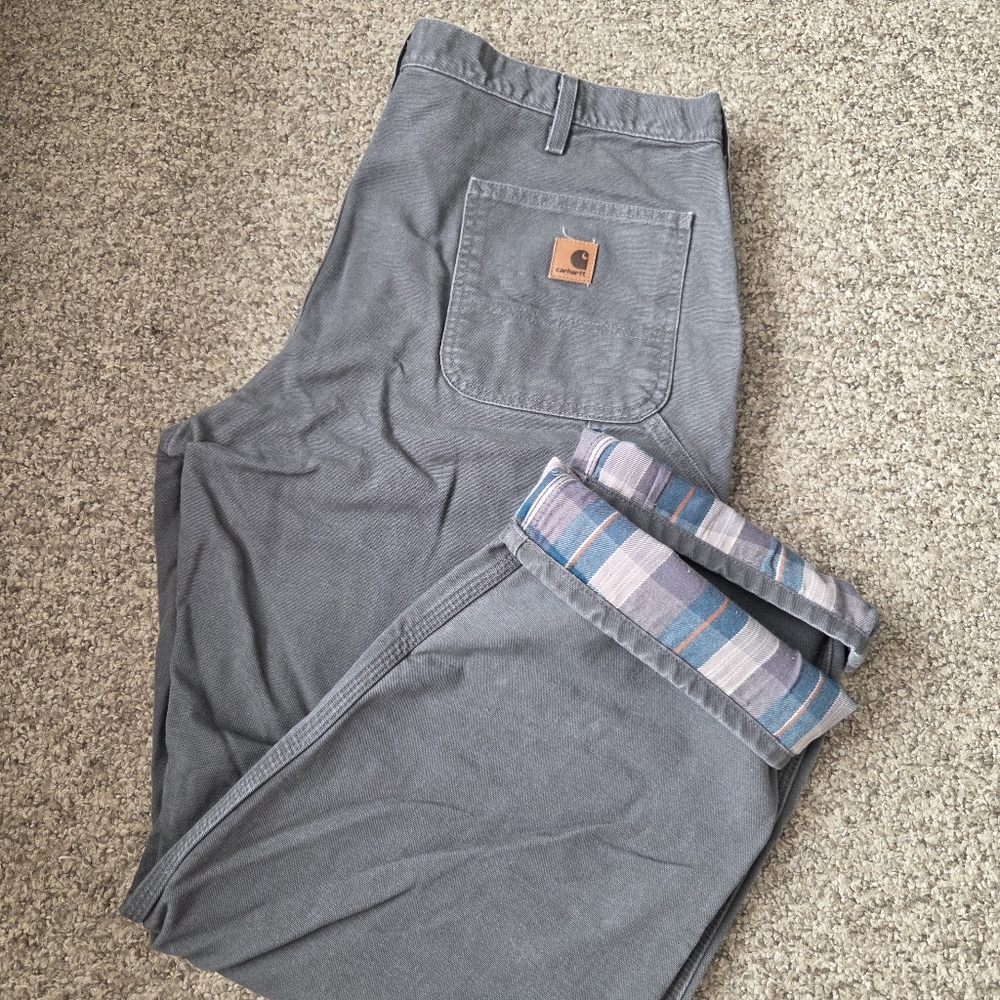 Carhartt Pants Flannel Lined Grey Carpenter Jeans B111 GVL Workwear 40x32